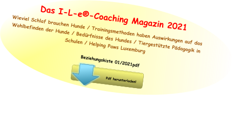 Pdf herunterladen! Pdf herunterladen! Beziehungskiste 01/2021pdf Wieviel Schlaf brauchen Hunde / Trainingsmethoden haben Auswirkungen auf das Wohlbefinden der Hunde / Bedürfnisse des Hundes / Tiergestützte Pädagogik in Schulen / Helping Paws Luxemburg Das I-L-e®-Coaching Magazin 2021