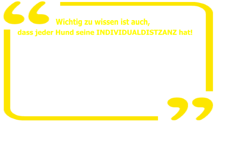 •	Ob der Hund GELB trägt oder nicht! •	Die Individualitätdistanz existiert, wie bei Menschen, auch bei Hunden.  •	Dieser ist bei jedem unterschiedlich groß und sollte auch respektiert werden!  •	Die Individualdistanz, wird sehr oft vergessen!  •	Nicht jeder Hund mag fremde Menschen  oder Hunde in seiner Nähe  Wichtig zu wissen ist auch,  dass jeder Hund seine INDIVIDUALDISTZANZ hat!